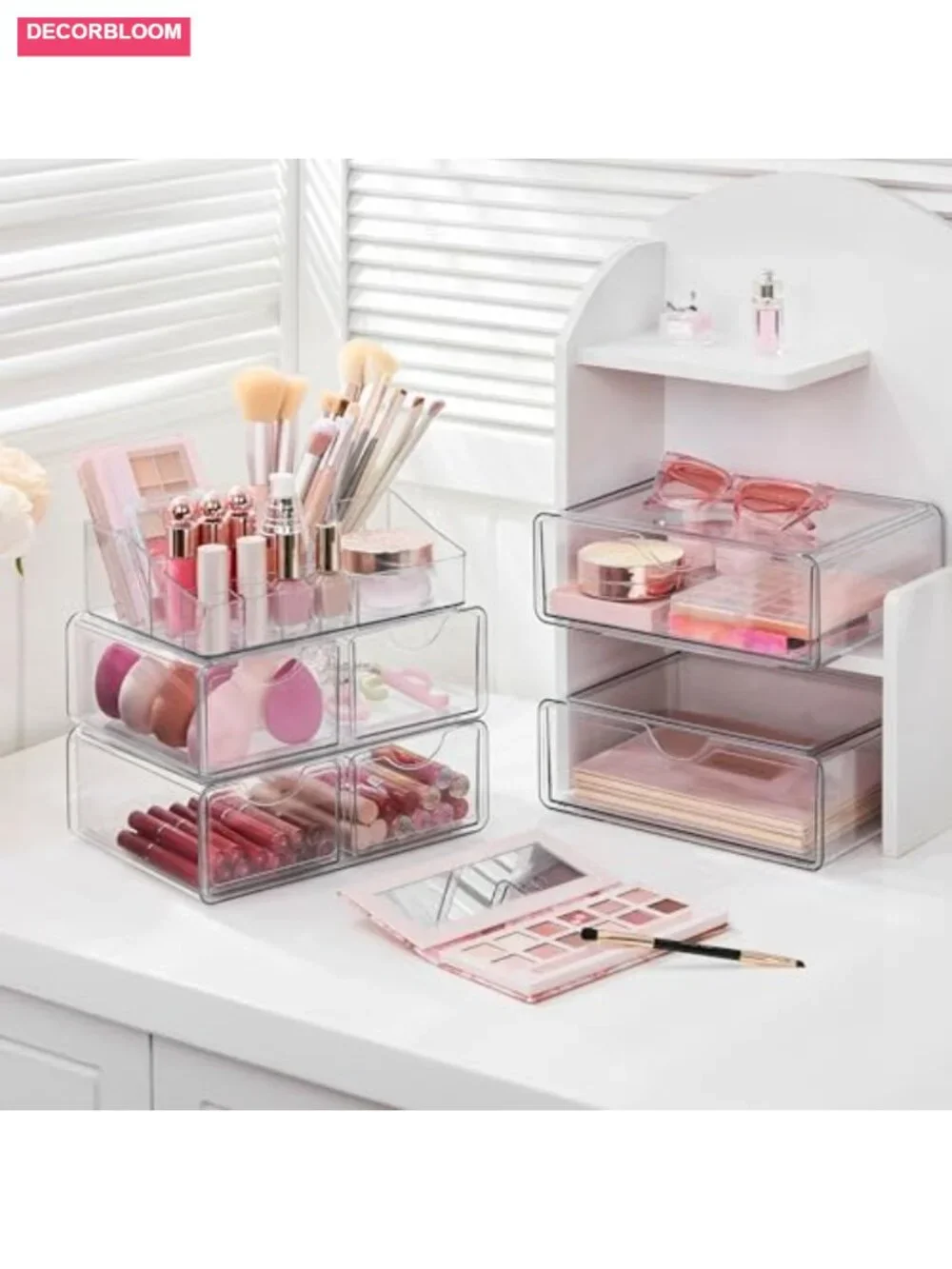 5 Tier Clear Makeup Organizer with Drawer Cosmetic Storage